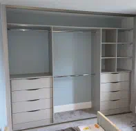 Cashmere wardrobe using drawers, hanging and shelve to suit our clients needs, fitted in Wynyard